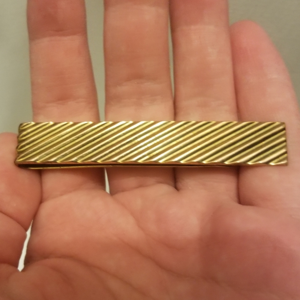 Vtg signed Swank gold-plated striped tie clip - Picture 1 of 4